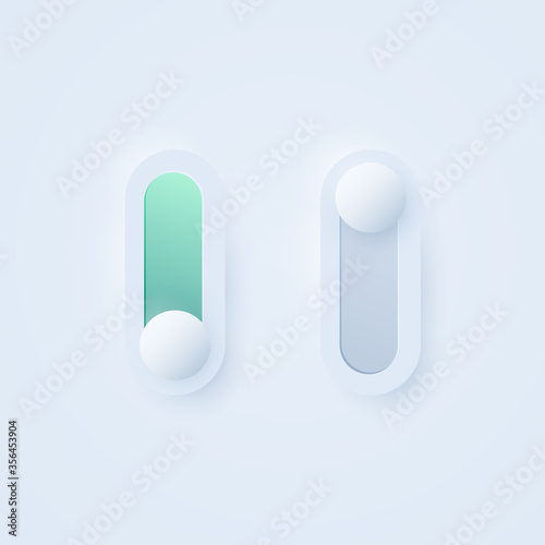 Soft style on and off toggle switch for UI interface. mockup. Trending Vector design UX element. Neumorphism illustration. photo