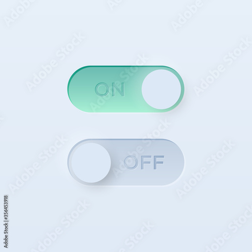 Soft style on and off toggle switch for UI interface. mockup. Trending Vector design UX element. Neumorphism illustration.