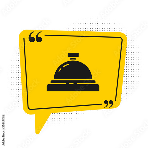 Black Hotel service bell icon isolated on white background. Reception bell. Yellow speech bubble symbol. Vector Illustration.