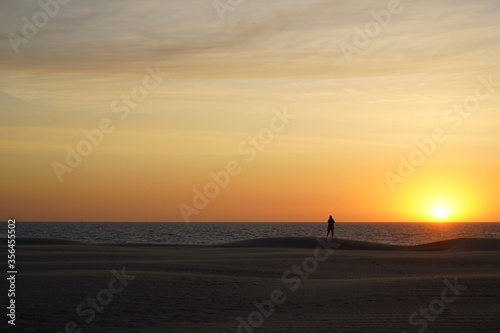 Person watching a beautiful sunset at the beach in Koksijde on a summer day © LDC