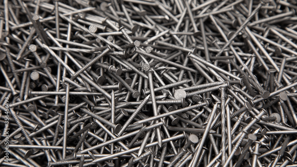 a lot of metal nails, top view