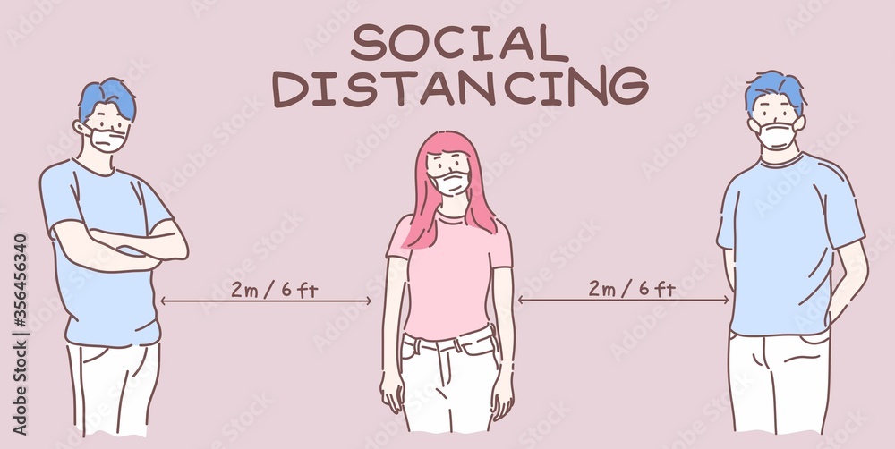Social distancing concept, People keep distance in public to protect from COVID-19.