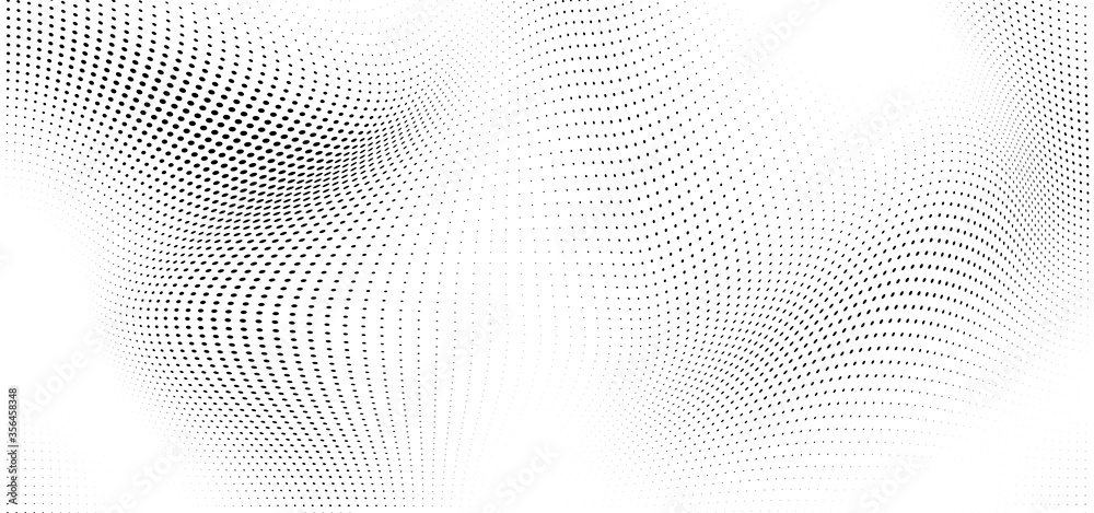 Abstract wave halftone black and white. Monochrome texture for printing on badges, posters, and business cards. Vintage pattern of dots randomly arranged Abstract wave halftone black and white. Monochrome texture for printing on badges, posters, and business cards. Vintage pattern of dots randomly arranged