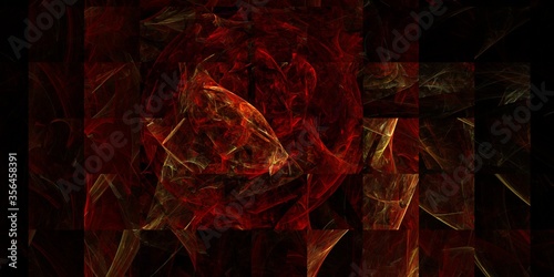 Abstract flames and rays of fire, dark background.