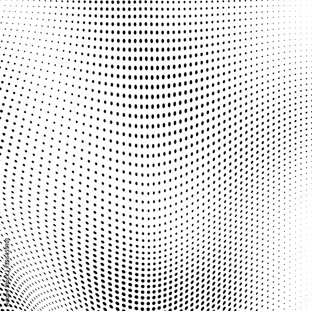 Fototapeta Abstract wave halftone black and white. Monochrome texture for printing on badges, posters, and business cards. Vintage pattern of dots randomly arranged
