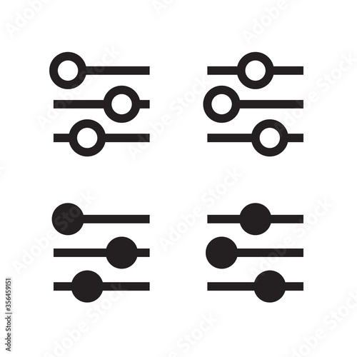 Filter control icon set, black isolated on white background, vector illustration.