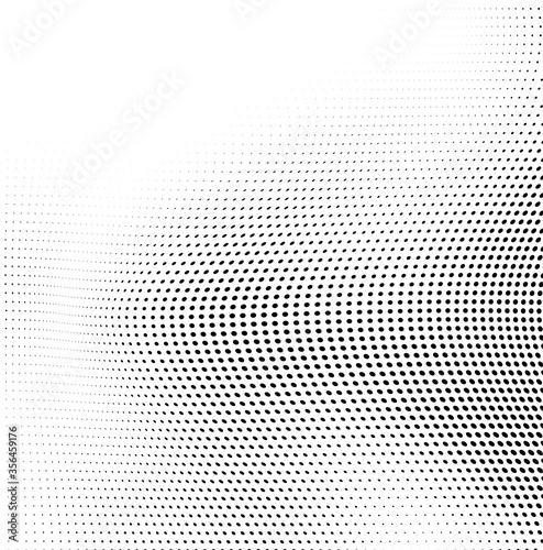 Abstract wave halftone black and white. Monochrome texture for printing on badges, posters, and business cards. Vintage pattern of dots randomly arranged