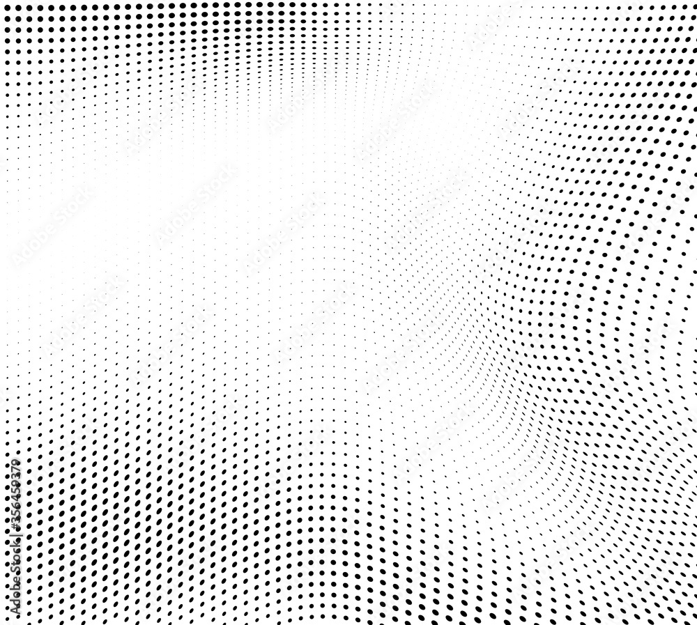 Abstract wave halftone black and white. Monochrome texture for printing on badges, posters, and business cards. Vintage pattern of dots randomly arranged