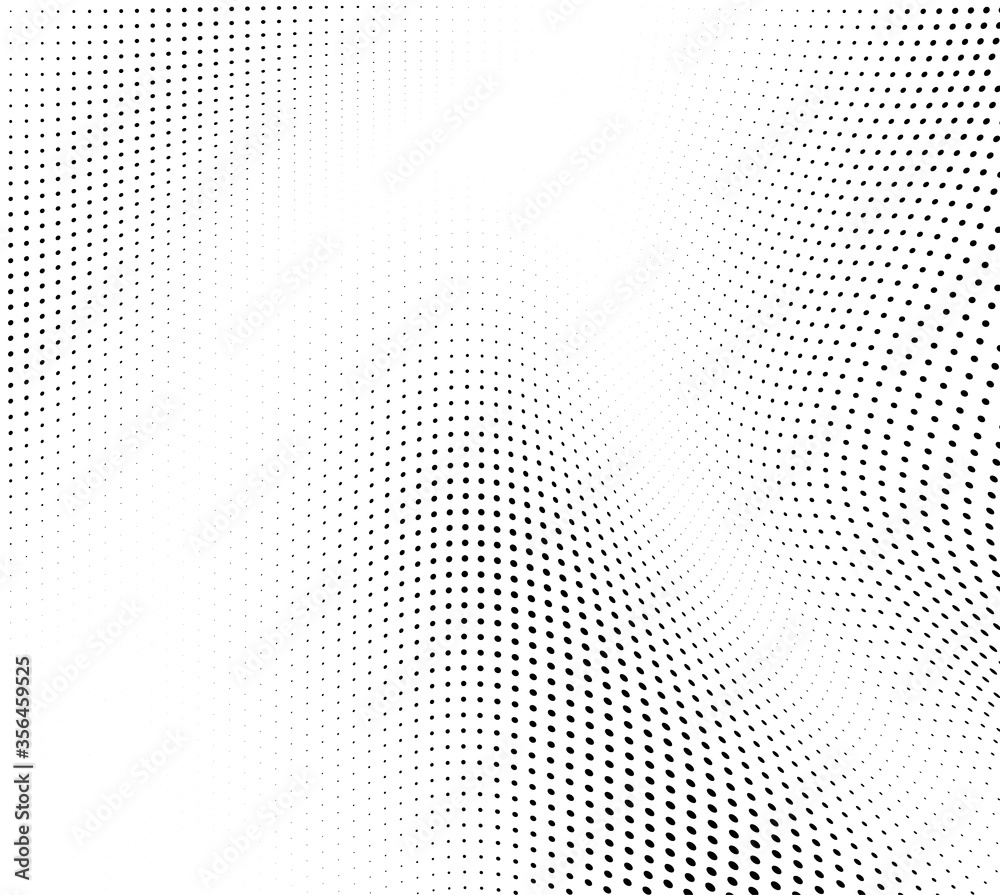 Abstract wave halftone black and white. Monochrome texture for printing on badges, posters, and business cards. Vintage pattern of dots randomly arranged