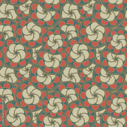 Japanese style retro vintage seamless pattern background spiral round cross plum blossom wheel