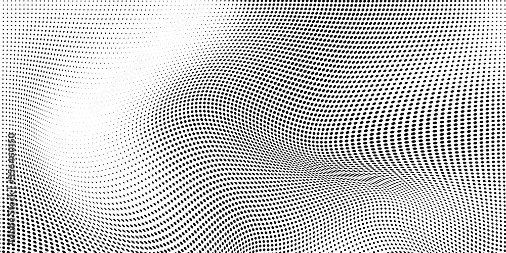 Abstract wave halftone black and white. Monochrome texture for printing on badges, posters, and business cards. Vintage pattern of dots randomly arranged Abstract wave halftone black and white. Monochrome texture for printing on badges, posters, and business cards. Vintage pattern of dots randomly arranged