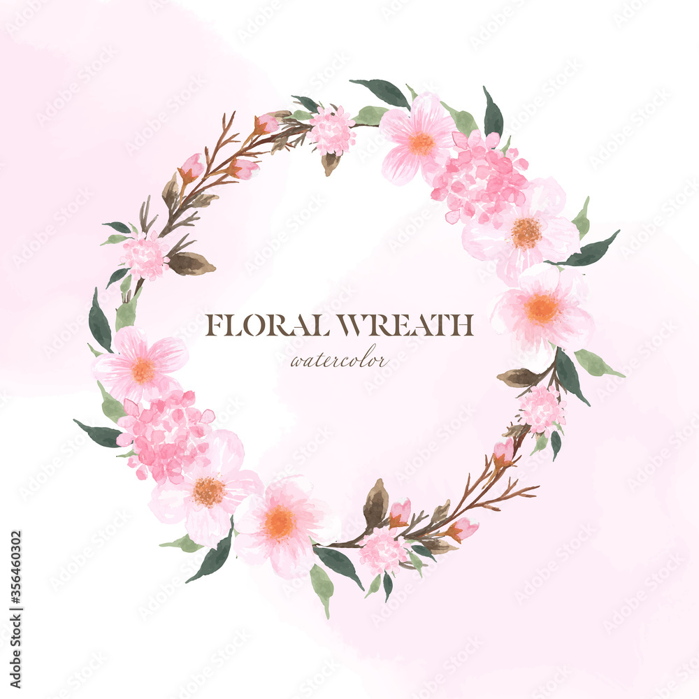 floral frame with pink flowers and sakura cherry blossom