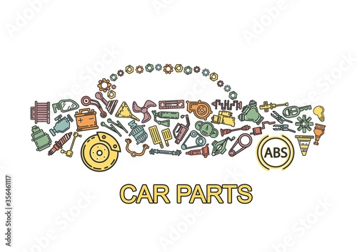 Auto parts. Illustration for car service and tire repair. Repair and service of the car. Stock vector. 