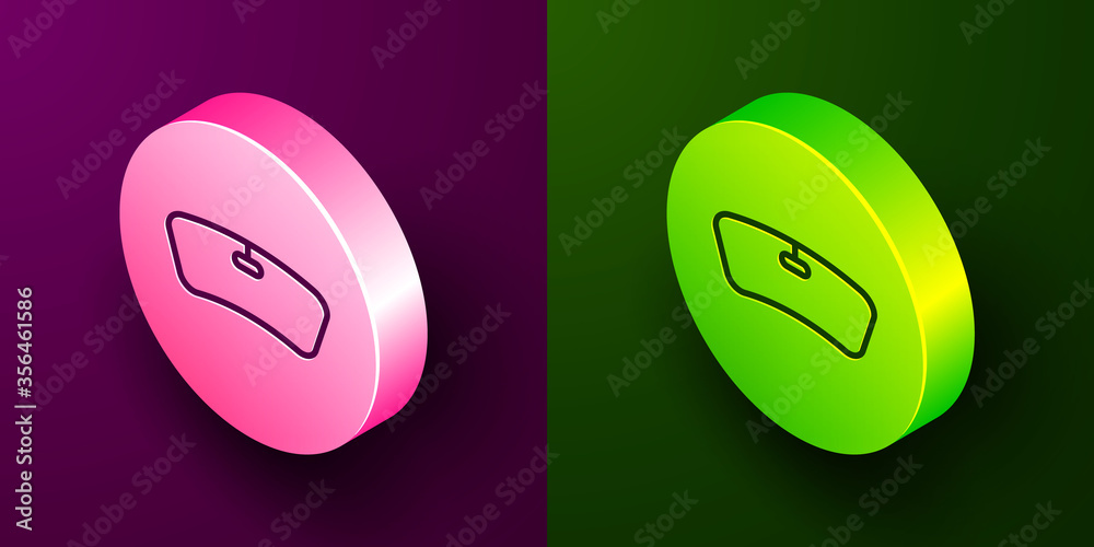 Isometric line Windshield icon isolated on purple and green background. Circle button. Vector Illustration. Isometric line Windshield icon isolated on purple and green background. Circle button. Vector Illustration.