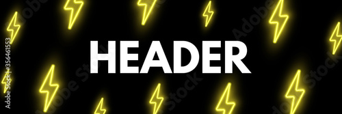 Glowing yellow neon lightning bolts. Bright texture on black rectangular background. Abstract geometric design. Strong fashion trendy wallpaper with light zigzag decor. Vector illustration.