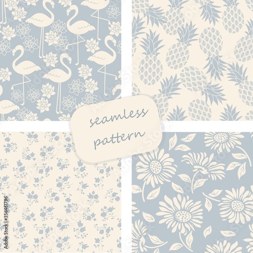 set of vintage seamless tropical patterns. Hand drawn floral pattern. Vector illustration that can be used for ceramic tile, wallpaper, textile, invitation, greeting card, web page background