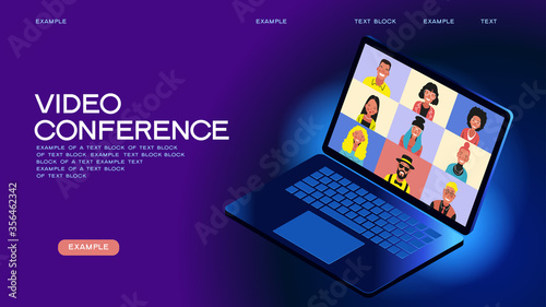 Chat with friends online. Collective virtual meeting and group video conferencing. Remote work concept