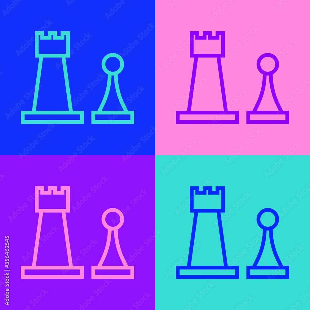 Pop art line Chess icon isolated on color background. Business strategy. Game, management, finance. Vector Illustration. Pop art line Chess icon isolated on color background. Business strategy. Game, management, finance. Vector Illustration.