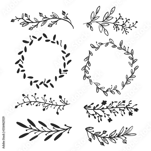 Set of Rustic Vintage Hand drawn florals and laurels. Can be used for wedding invitations, scrapbooking, wrapping.