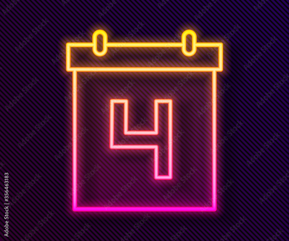 Glowing neon line Day calendar with date July 4 icon isolated on black background. USA Independence Day. 4th of July. Vector Illustration. Glowing neon line Day calendar with date July 4 icon isolated on black background. USA Independence Day. 4th of July. Vector Illustration.