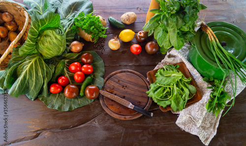 cooking food. seasonal vegetables on the table for a vegetarian recipe