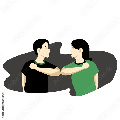 Social distancing concept.  Elbow bump, avoid physical contact, handshake or hand touch to protect from COVID-19 coronavirus.  Illustration vector
