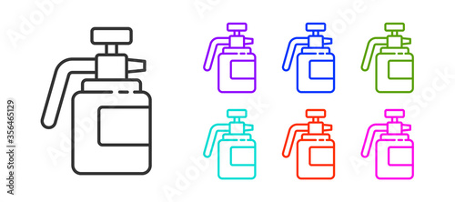 Black line Garden sprayer for water, fertilizer, chemicals icon isolated on white background. Set icons colorful. Vector Illustration.