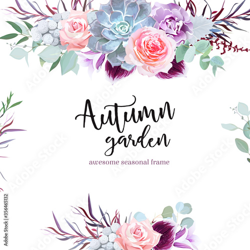 Stylish plum colored and pink flowers vector design card