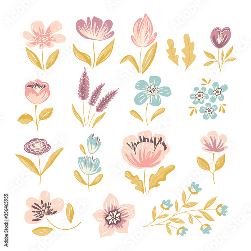 Flower simple handdrawn botany collection isolated on white