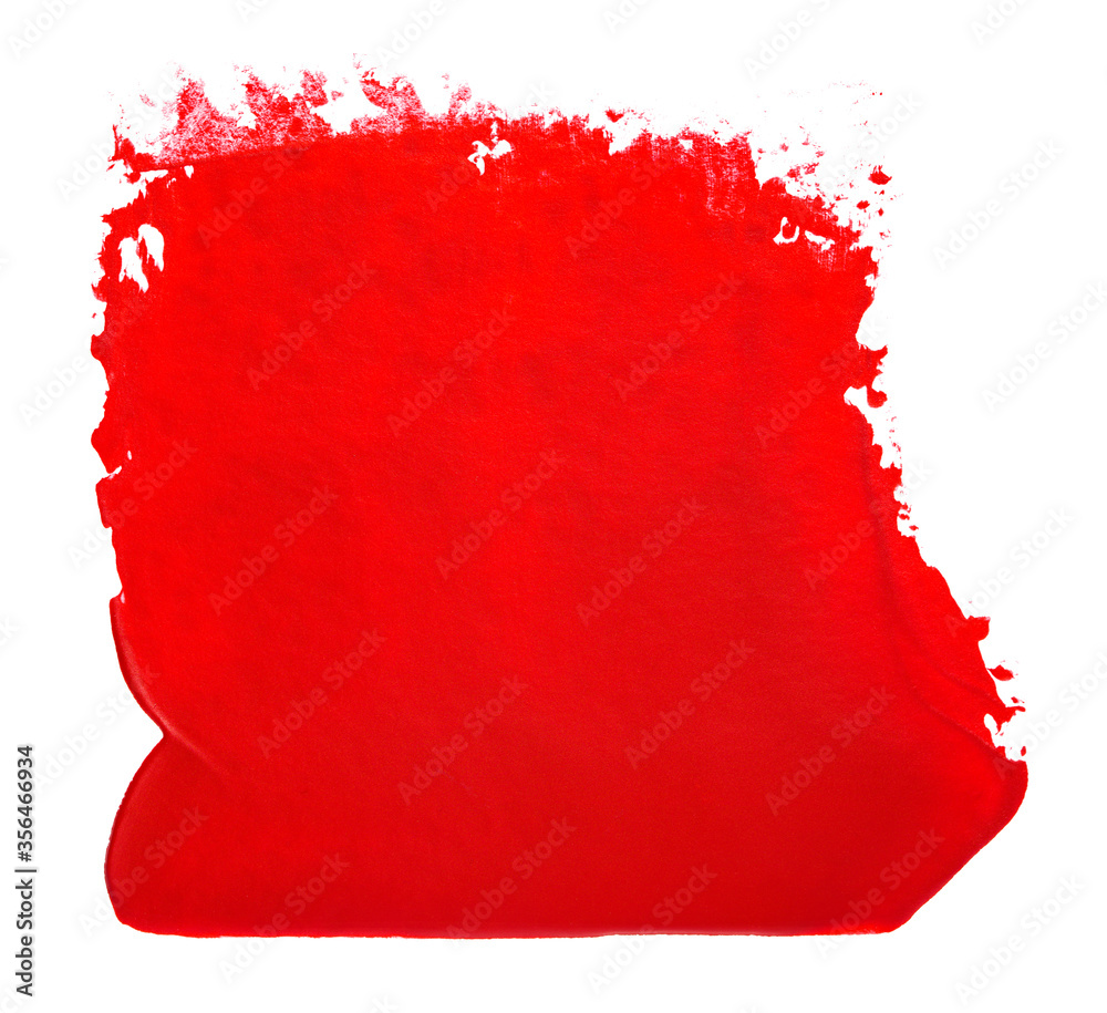 Abstract acrylic red brush stroke. Isolated on white.