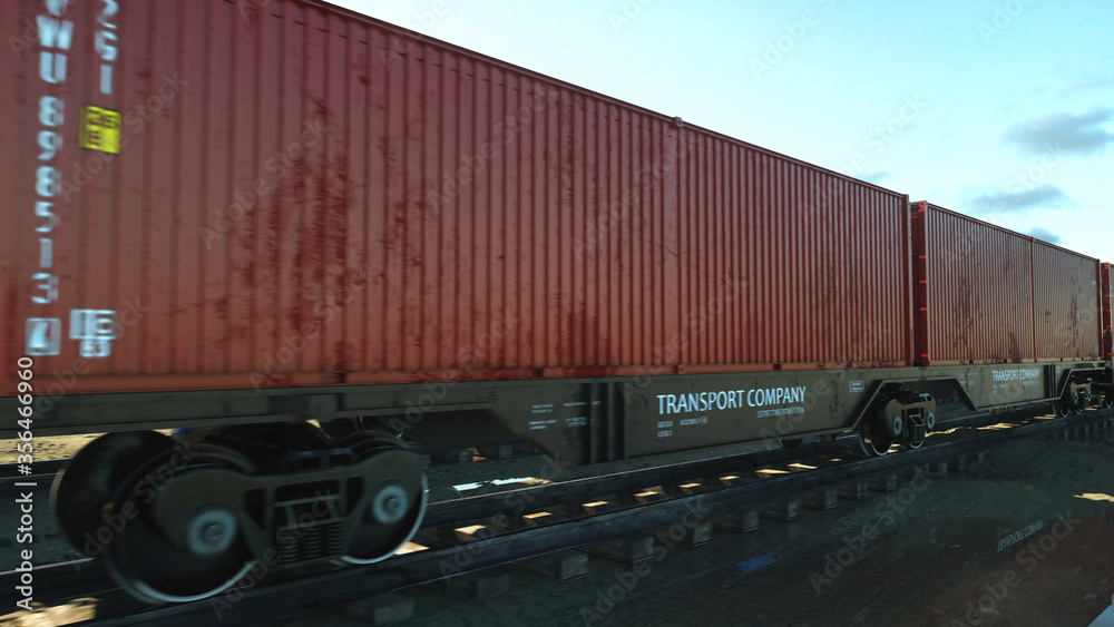 Freight train with cargo containers. Logystic concept. 3d rendering. Freight train with cargo containers. Logystic concept. 3d rendering.