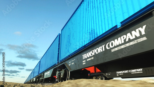 Freight train with cargo containers. Logystic concept. 3d rendering. photo