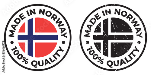 Vector circle symbol. Text Made in Norway with flag. Stamp. Isolated on white background.