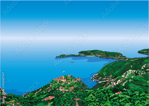 Papier peint Gorgeous View Of Eze , A Medieval Hilltop Town Overlooking The Mediterranean, ne