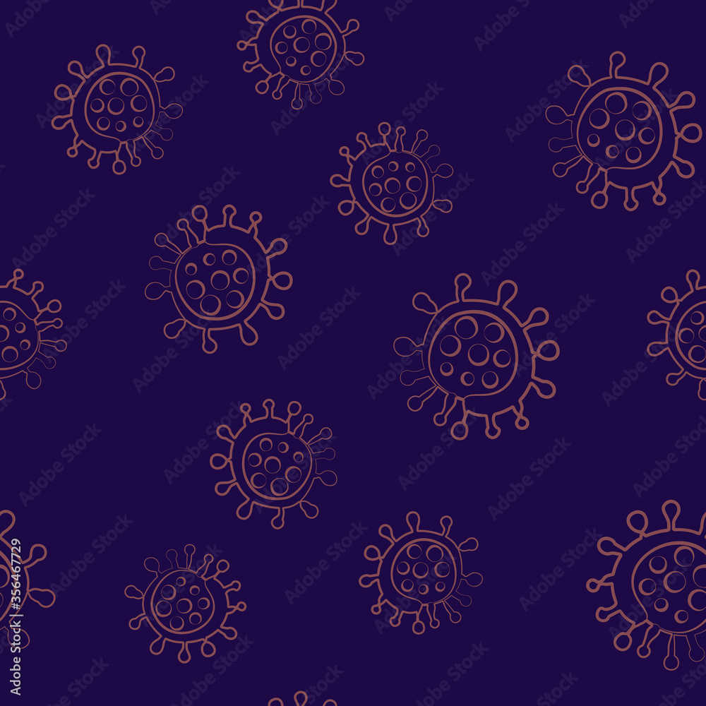 Seamless pattern virus simple vector doodle dark violet background Seamless pattern virus simple vector doodle dark violet background