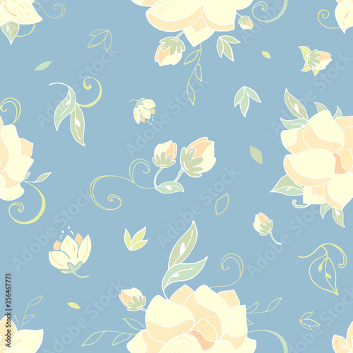 seamless vintage flower pattern on blue background