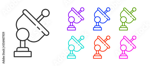 Black line Radar icon isolated on white background. Search system. Satellite sign. Set icons colorful. Vector Illustration.
