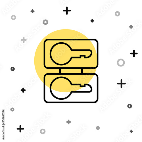 Black line Metal mold plates for casting keys icon isolated on white background. Set for mass production and forgery of the keys. Random dynamic shapes. Vector Illustration.