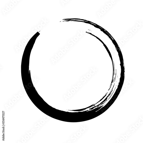 Circle ink brush stroke, black paint round frame, vector illustration.