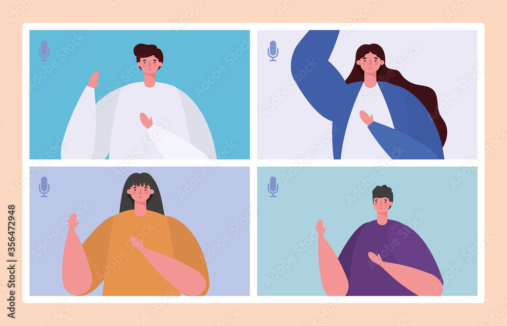 Fototapeta premium People avatars on websites frames in video chat design, Call online conference and webcam theme Vector illustration