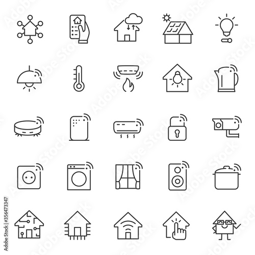 Smart house, icon set. Home automation system and household appliances, linear icons. Line with editable stroke