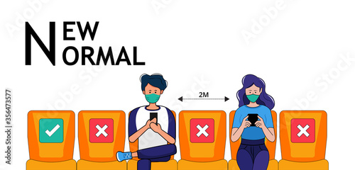 People wear protective mask and face shield make social distancing for shuttle shuttle bus, subway, railway, sky train during CoVID-19. New normal behavior lifestyle in daily after covid-19 outbreak.