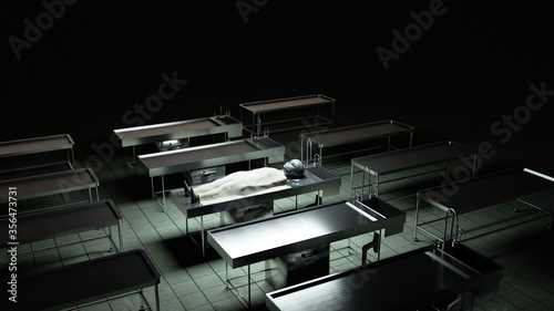 Canvas Print The dead alien in the morgue on the table