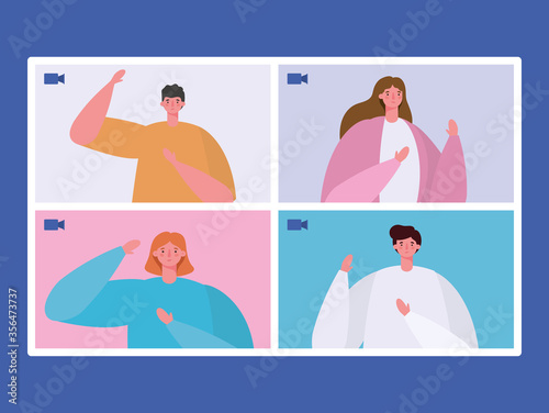 People avatars on websites frames in video chat design, Call online conference and webcam theme Vector illustration