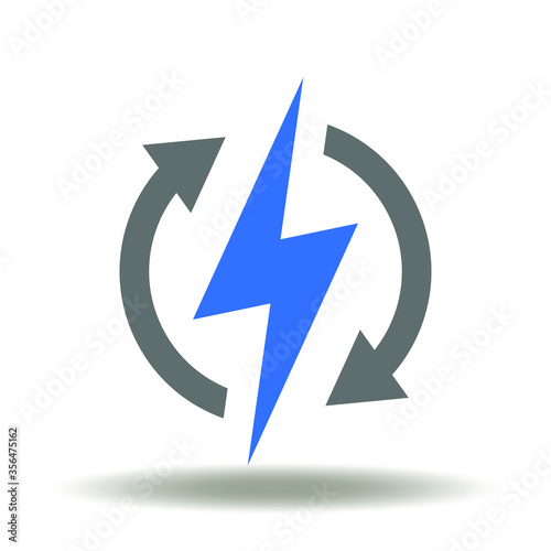 Flash Lightning Round Renew Arrows Icon Vector. Renewable Energy Logo. Sustainable Electric Ecology Power Symbol.