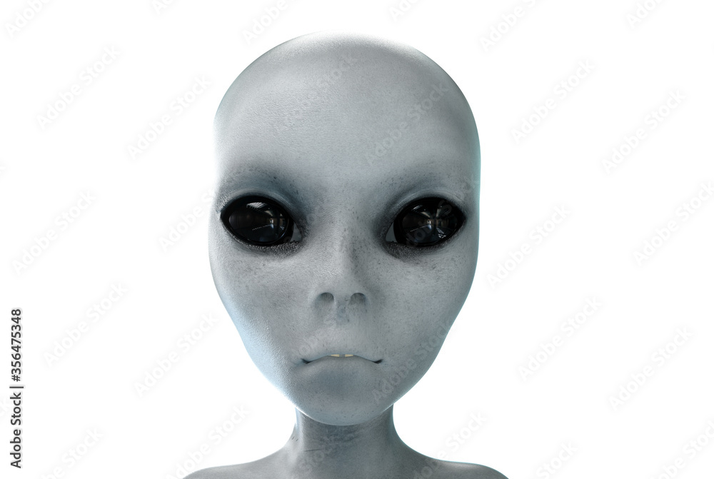 alien head. close up. UFO concept. isolate. 3d rendering.