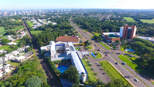 The aerial photo of the street in Foz do Iguaçu in Brazil