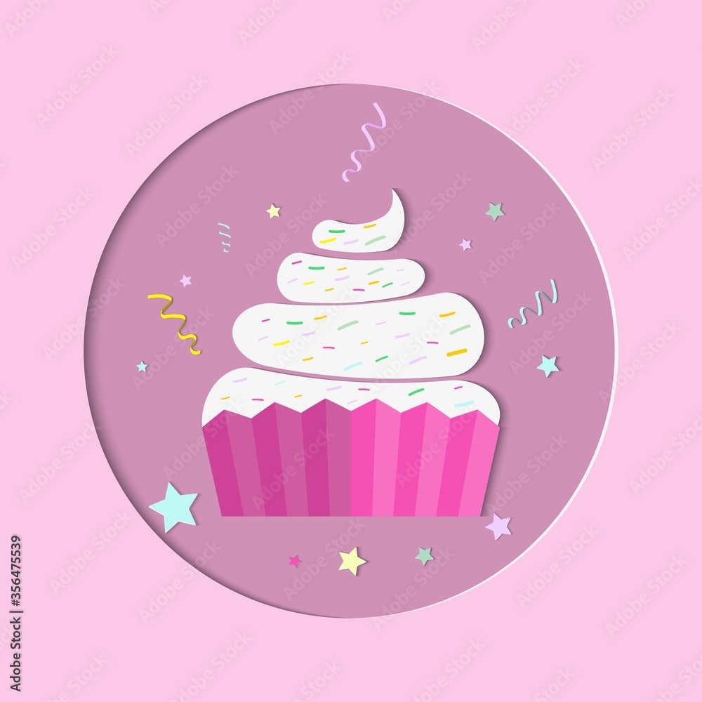 lover cupcake for Valentine's Day. cupcake decorated with colorful circle background design for Birthday . Vector illustration lover cupcake for Valentine's Day. cupcake decorated with colorful circle background design for Birthday . Vector illustration