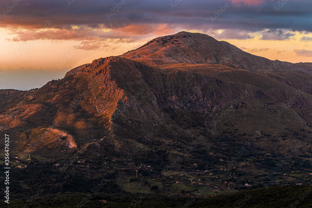 Evocative view of Pizzo Dipilo at sunset on the Madonie Park