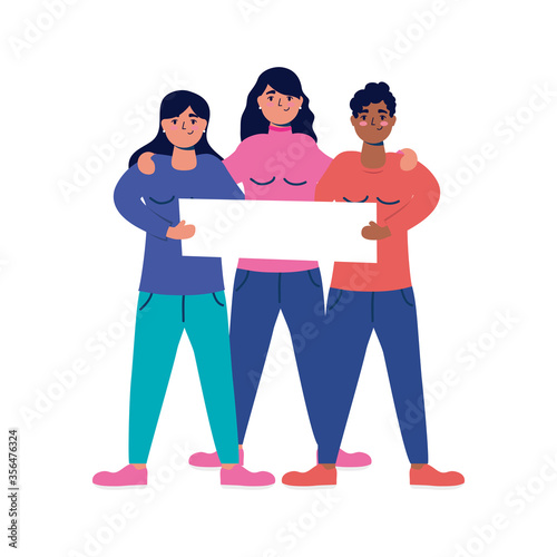 interracial women protesting with placard